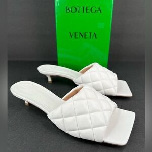 BOTTEGA VENETA Padded Quilted White Leather Kitten Heel Mule Sandals EU 39.5